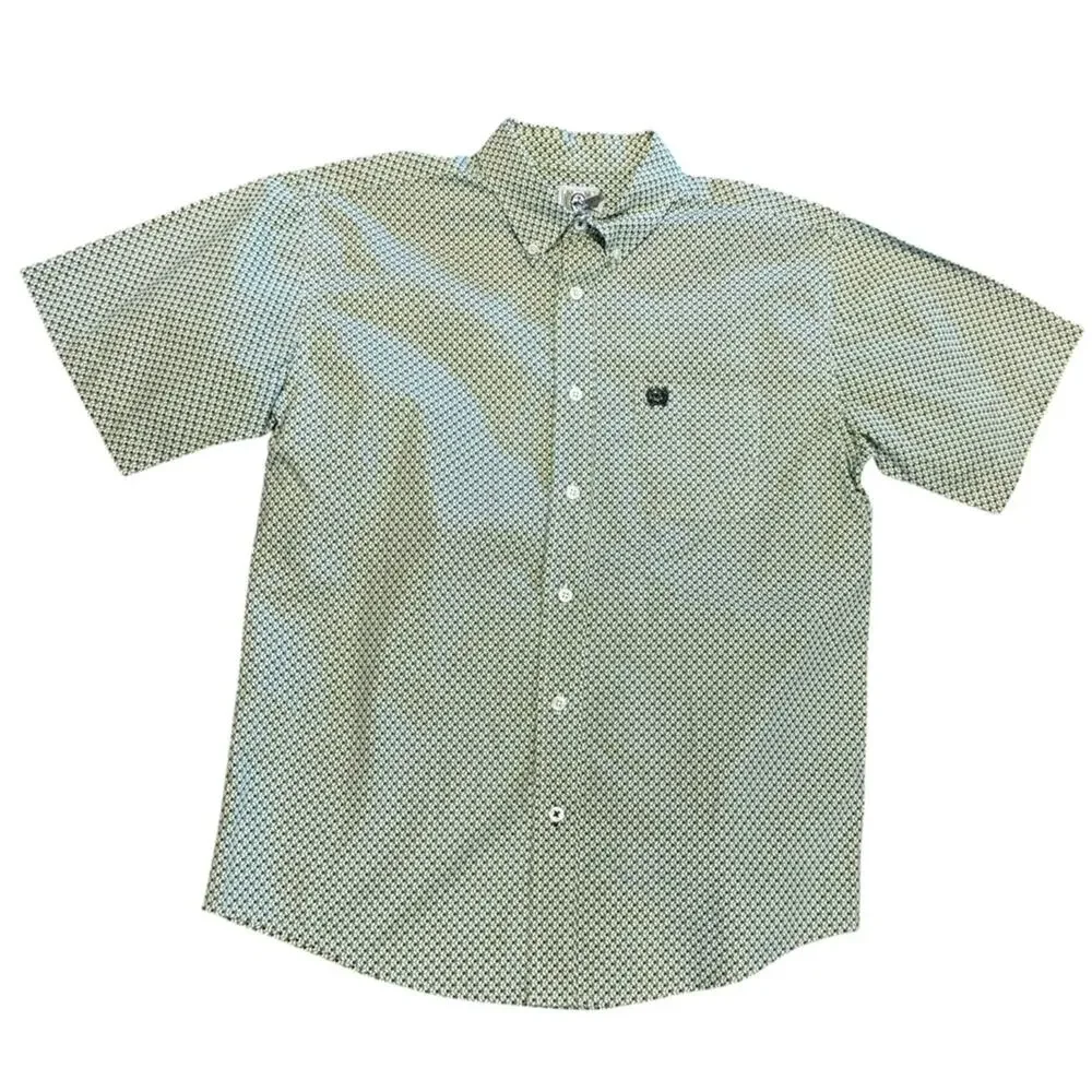 Cinch Youth XXL Yellow Black & Gray Geometric Button Down Short Sleeve Shirt